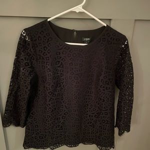 JCrew Blouse Eyelet Women’s size 4 Black 3/4 Sleeves